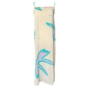 Vintage Nicole Ltd. Hand Painted Silk Midi Slip Dress Floral Watercolor